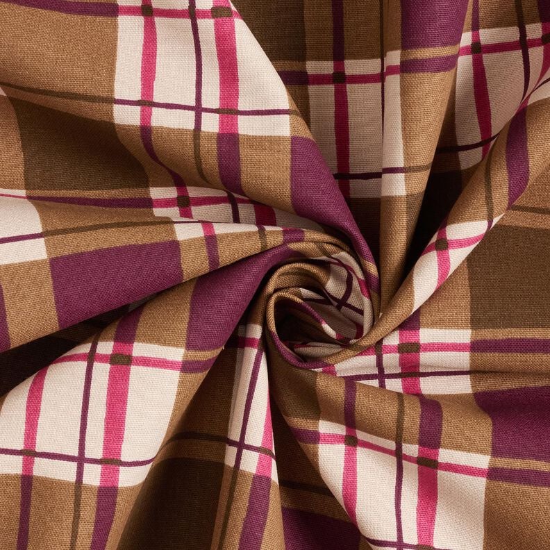 Decostof Half panama kleurrijke ruit – mocca/druif, image number 3