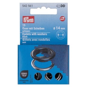 Oogjes met sluitringen [15 stuks | Ø 14 mm] | Prym – zwart/zilver metallic, 