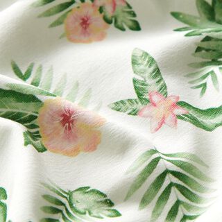 Katoenjersey junglebladeren en tropische bloemen Digitaal printen – ecru, 