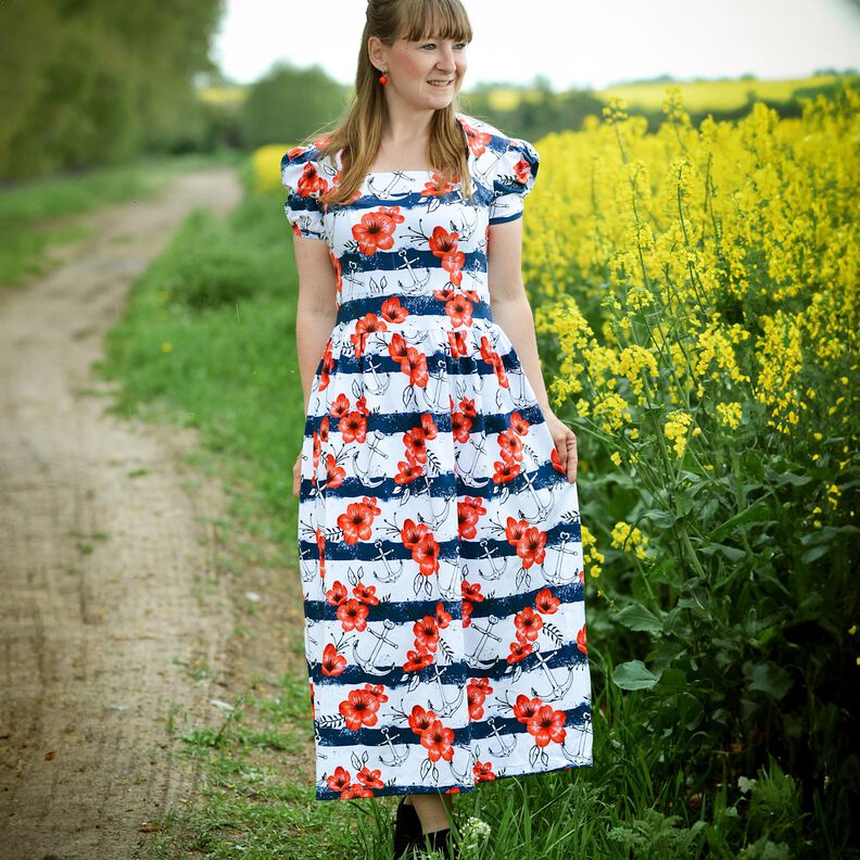 Katoenjersey Bloemen & anker strepen | Glitzerpüppi – wit/chili,  image number 6