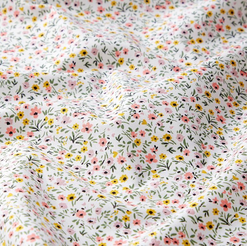 Katoenen stof Cretonne delicate bloemen – wit/oudroze, image number 2