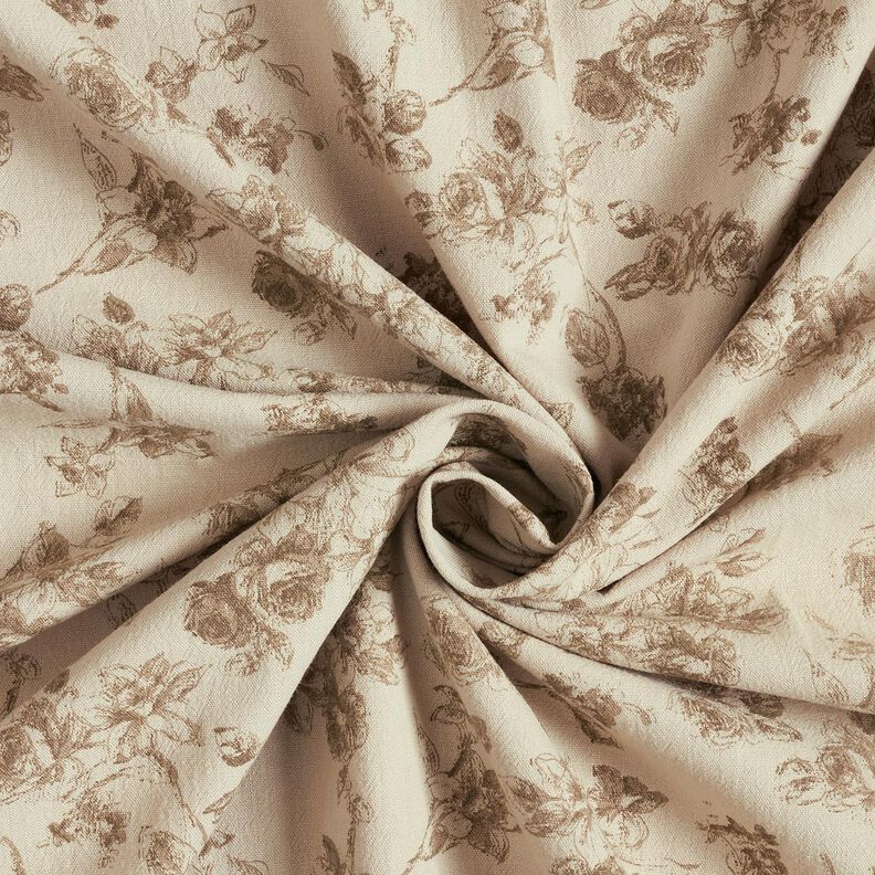 Katoenen stof antieke rozen – licht taupe/duingeel, image number 3