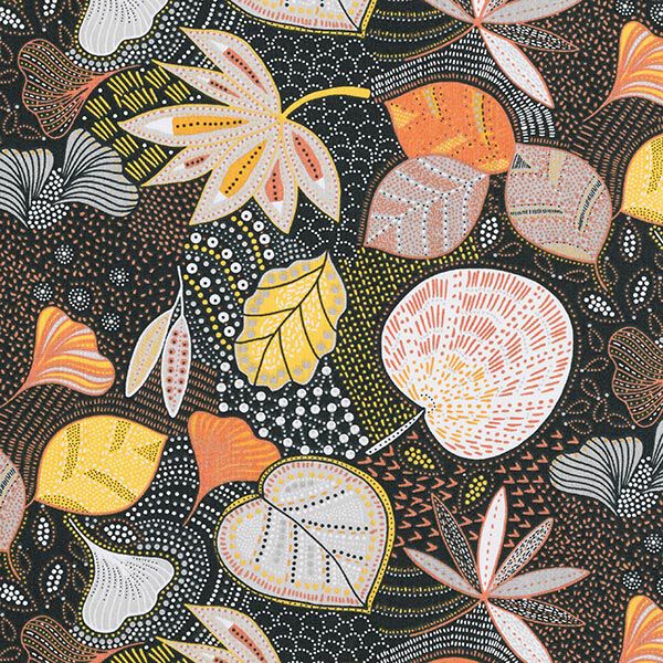 Katoenen stof Cretonne Bladeren – zwart/oranje,  image number 6