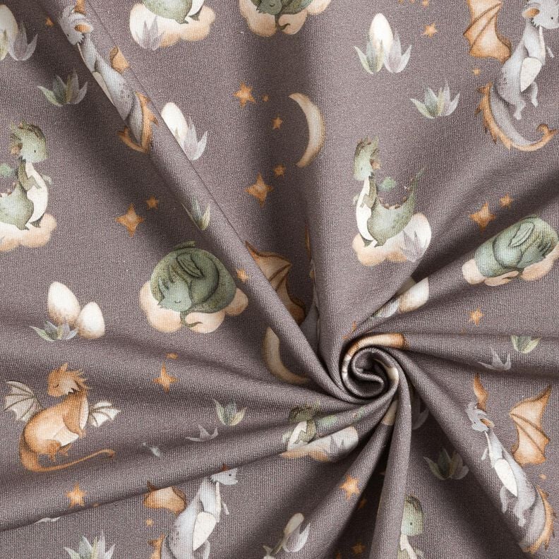 French Terry sommersweat schattige draken Digitaal printen – donkertaupe,  image number 3