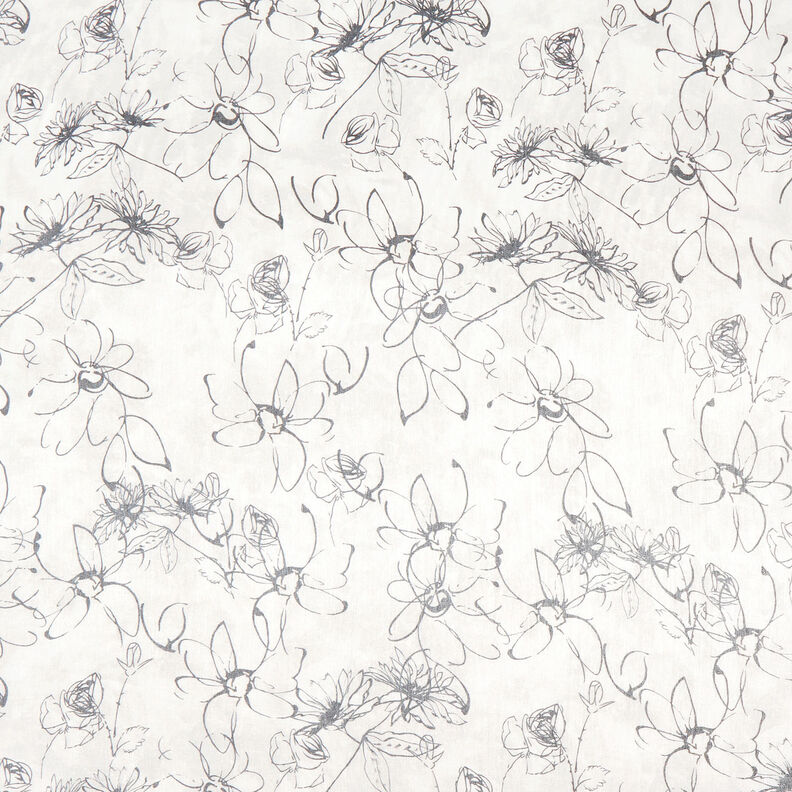 Viscosemix metallic glans bloementekening – wit/zwart,  image number 1