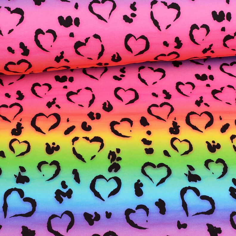 Katoenjersey Leeuwen hartjes regenboog | Glitzerpüppi – zwart/kleurenmix,  image number 2