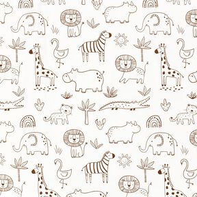 Katoenjersey getekende jungledieren – ivoor/chocolade, 