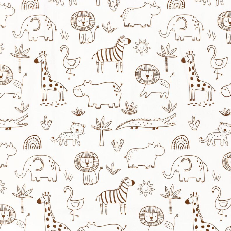 Katoenjersey getekende jungledieren – ivoor/chocolade,  image number 1