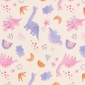 Katoenpopeline Dinosaurusprinsessen Digitaal printen – lichtbeige, 