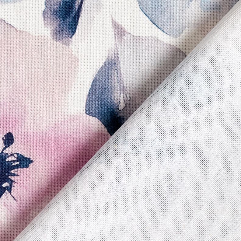 Decostof Half panama grote aquarelbloemen – wit/pastelviolet, image number 4