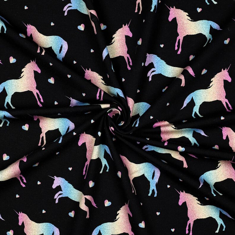 Katoenjersey Regenboog eenhoorns Digitaal printen | Poppy Fabrics – zwart, image number 3