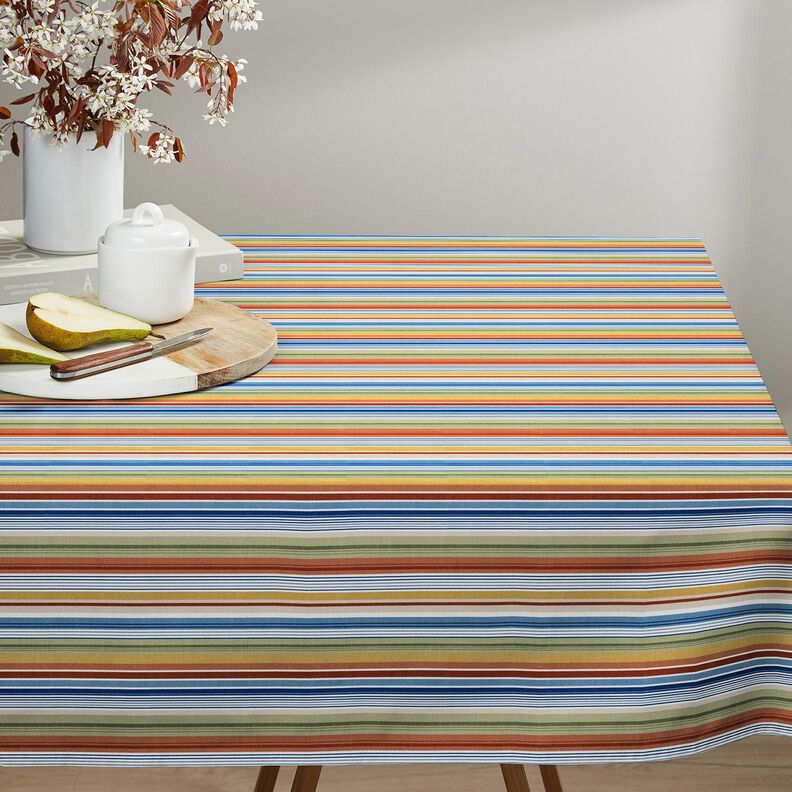 Tafelkleedstof Fijne strepen – wit/blauw,  image number 7