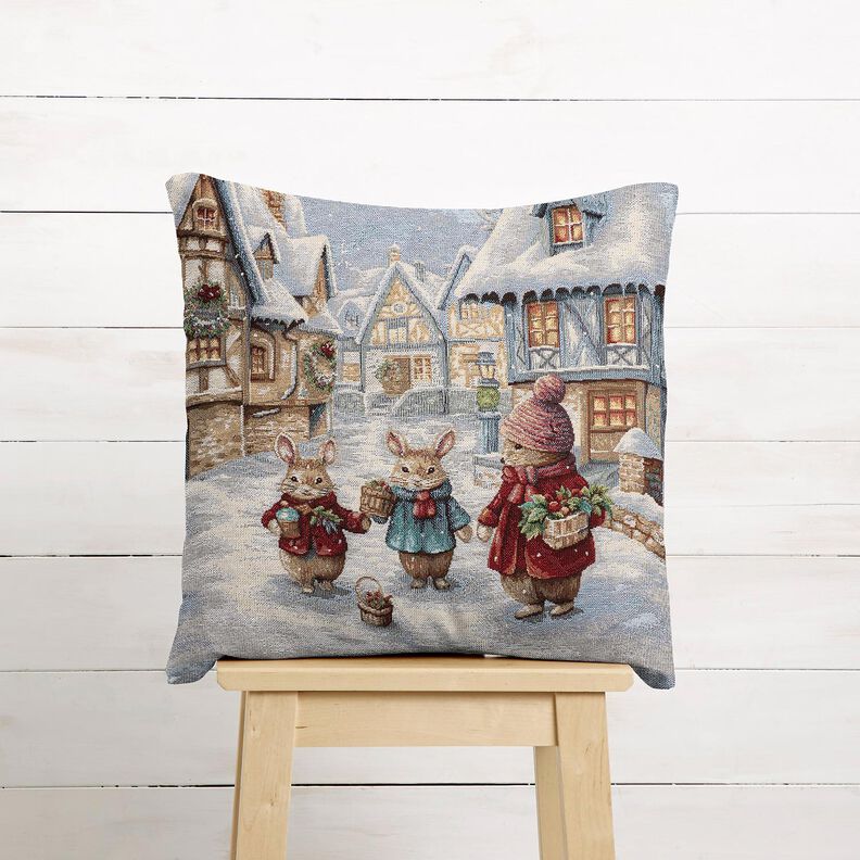 Decopaneel Gobelin Kerstkonijntjes – lichtblauw/karmijnrood,  image number 5