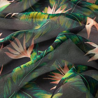 Zijdechiffon tropische bloemen – nachtblauw, 