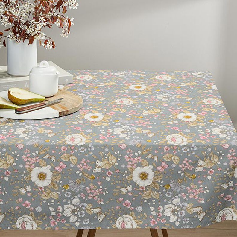 Decostof Half panama Bloesemtuin – duifblauw/roze, image number 8