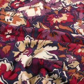 Viscosejersey expressieve bloemen – marineblauw/roodlila, 
