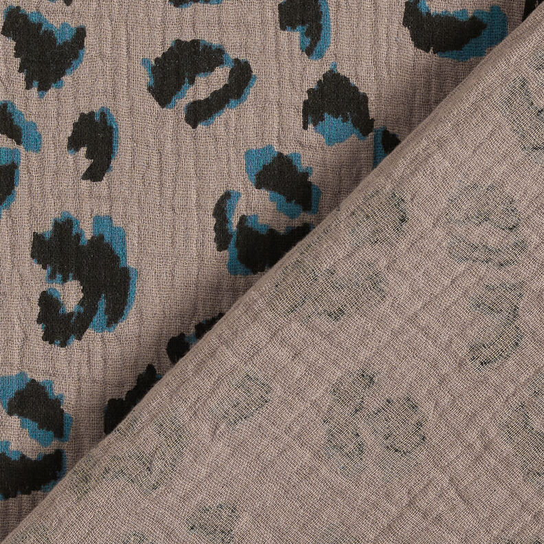 Mousseline/dubbel gehaakte stoffen Luipaard – taupe/petroleum,  image number 4