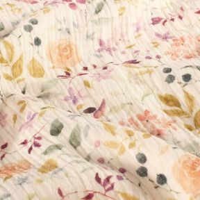 Mousseline/dubbel gehaakte stoffen Aquarel bloemenweide Digitaal printen – creme,  Mousseline/dubbel gehaakte stoffen Aquarel bloemenweide Digitaal printen – creme,