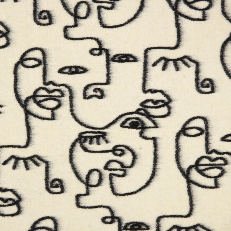 Mantelbreistof abstracte gezichten – zwart/ecru, image number 1