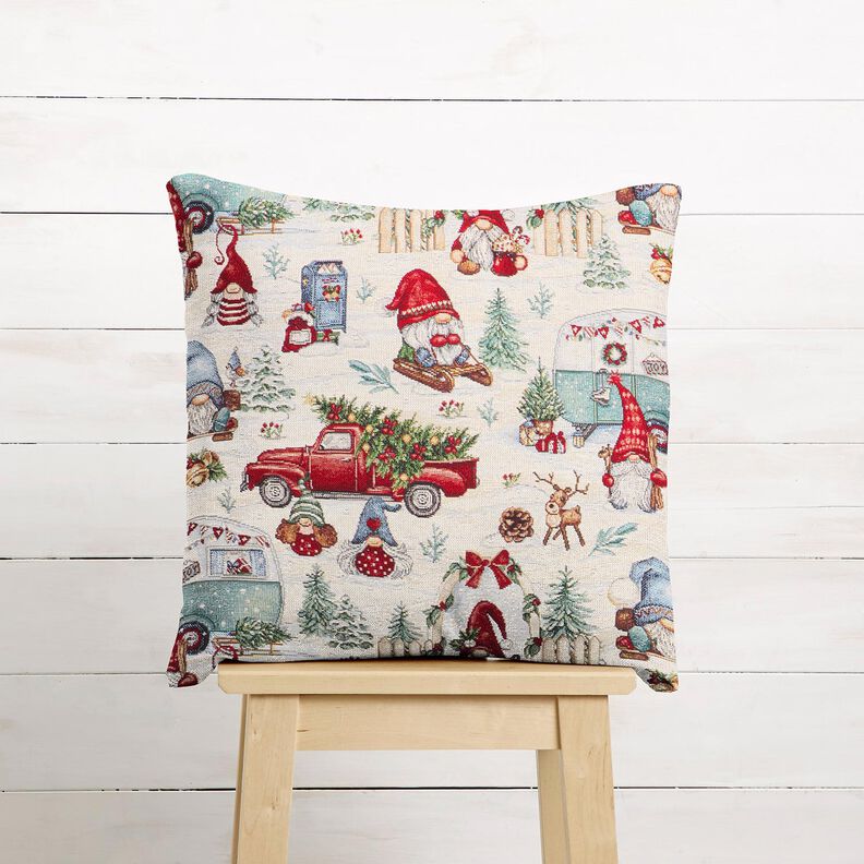 Decostof Gobelin Kerstkabouters – lichtbeige/rood, image number 9