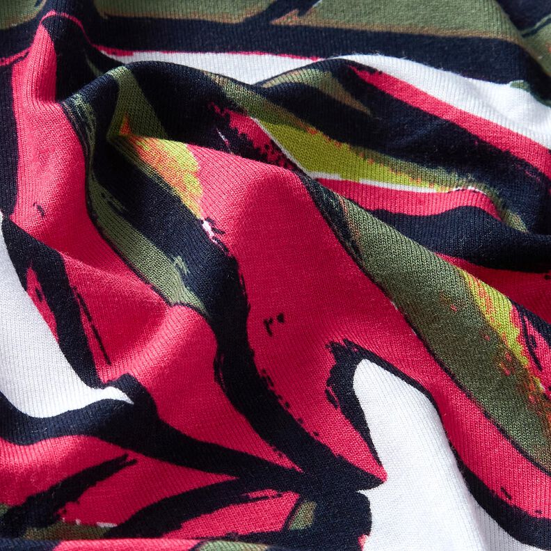 Viscosejersey Grote bladeren – intens roze/nachtblauw,  image number 2