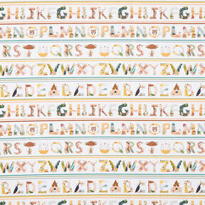 Katoenen stof Popeline dierlijke letters – wit, 