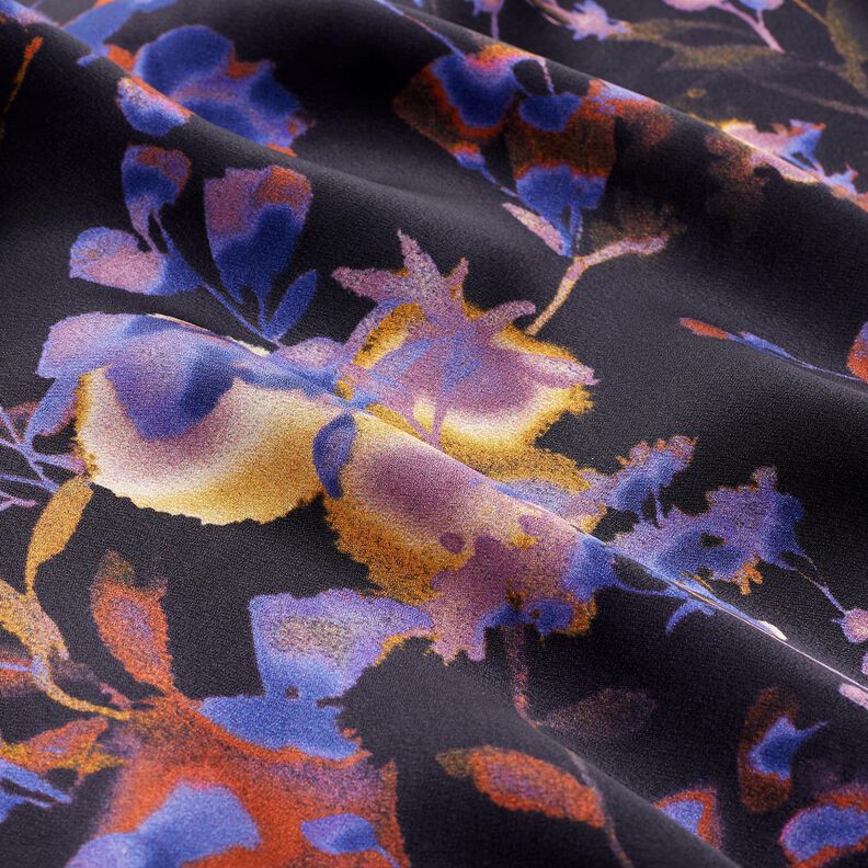 Viscosestof Cupro aquarelbloemen – zwart/blauwlila, image number 2