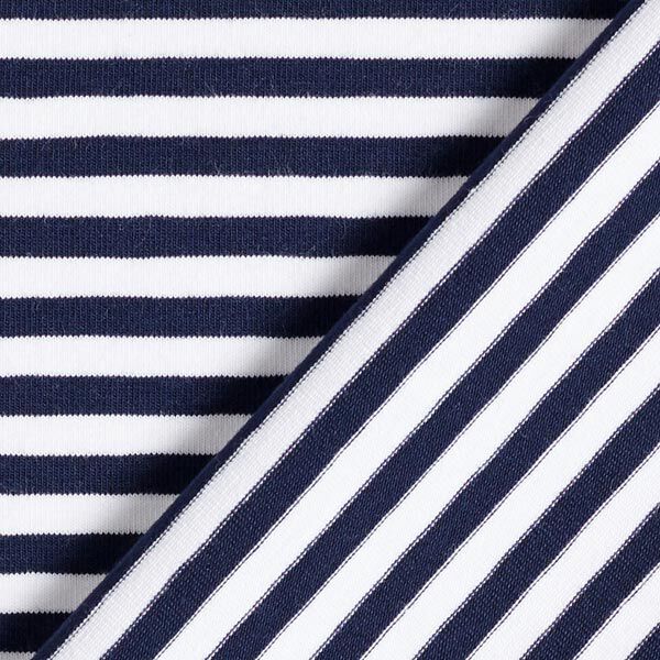 Katoenjersey smalle strepen – marineblauw/wit,  image number 5