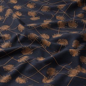 Katoenjersey abstracte planten – zwart blauw/lichtbruin,  Katoenjersey abstracte planten – zwart blauw/lichtbruin,