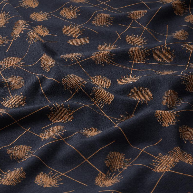 Katoenjersey abstracte planten – zwart blauw/lichtbruin, image number 2