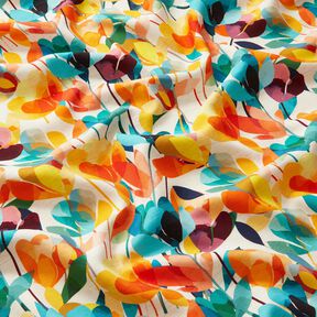 Viscose-linnen-mix gestileerde bloemen – ecru/oranje, 