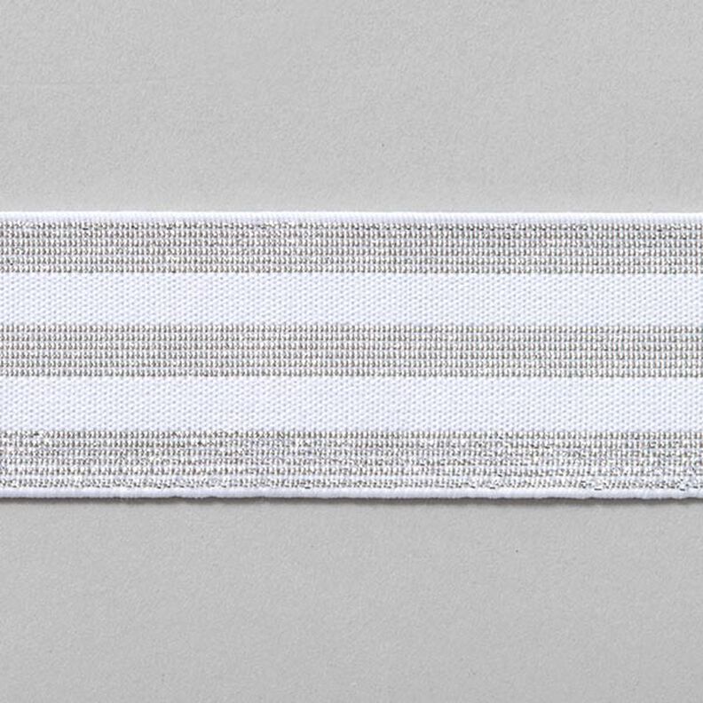 Gestreepte elastiek [40 mm] – wit/zilver,  image number 1