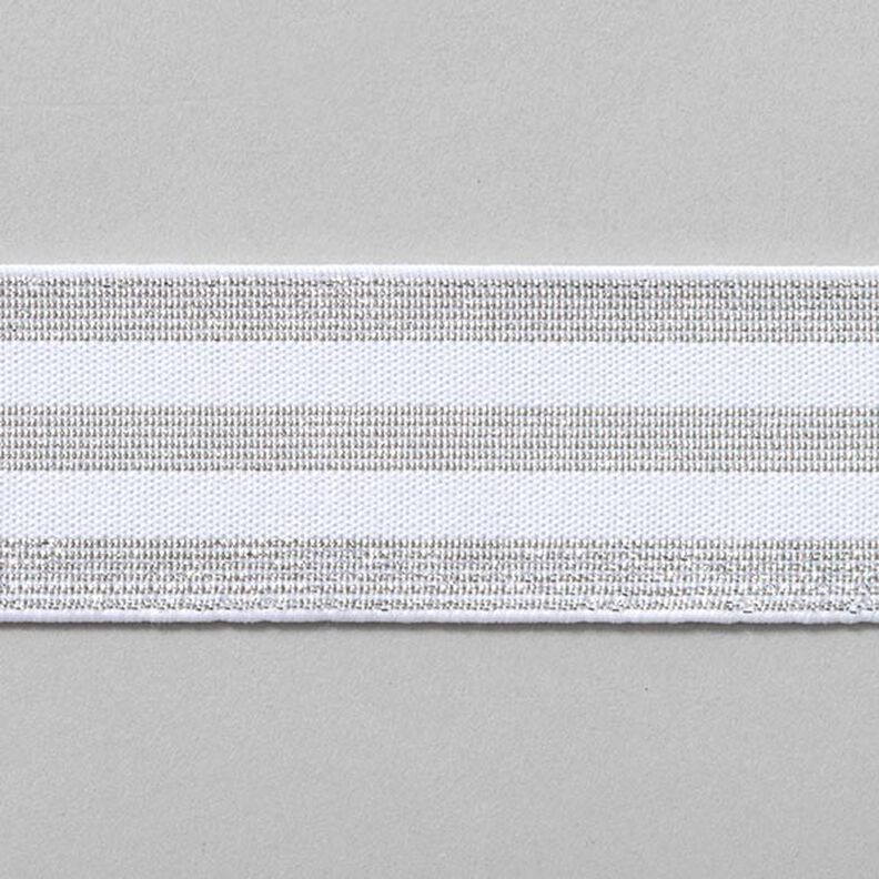 Gestreepte elastiek [40 mm] – wit/zilver,  image number 1