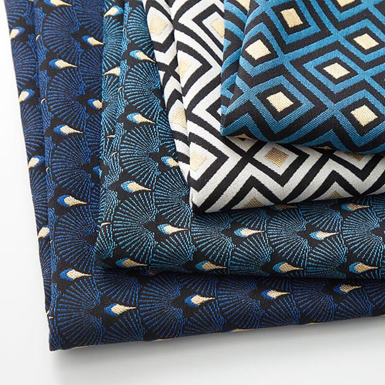 Decostof Jacquard Art deco ruiten – ecru/goud,  image number 5