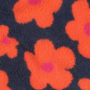 Teddy pluche Bloemen | Poppy Fabrics – marineblauw/oranje, 