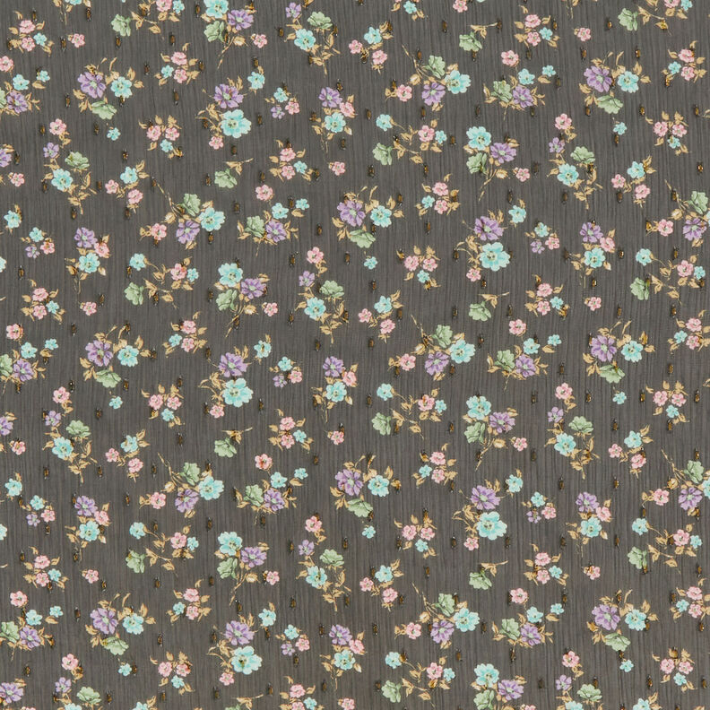 Crêpe chiffon Dobby & bloemen – zwart/lichtblauw,  image number 1