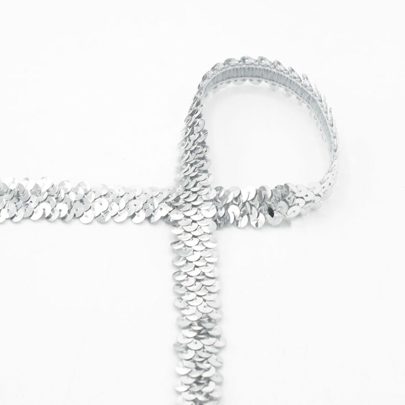 Elastisch paillettenband [20 mm] – zilver,  image number 1