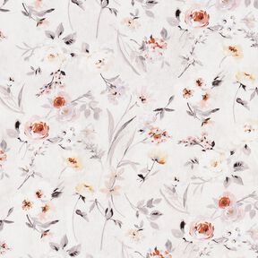 Katoenen stof Popeline subtiele bloementakken – zilvergrijs/lichtbeige, 