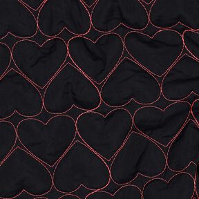 Doorgestikte stof Neonharten | Poppy Fabrics – zwart/neon pink, 