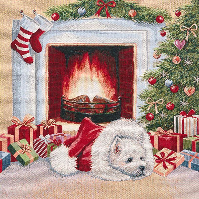 Panel Gobelin Hond op feestdag – groen/rood, image number 1