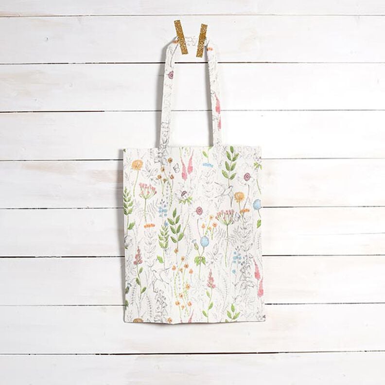 Decostof Half panama getekende wilde bloemen – wit/roze, image number 8