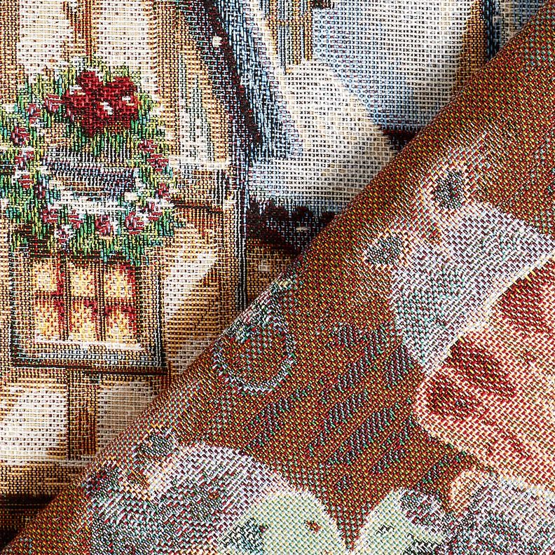 Decopaneel Gobelin Kerstkonijntjes – lichtblauw/karmijnrood,  image number 4