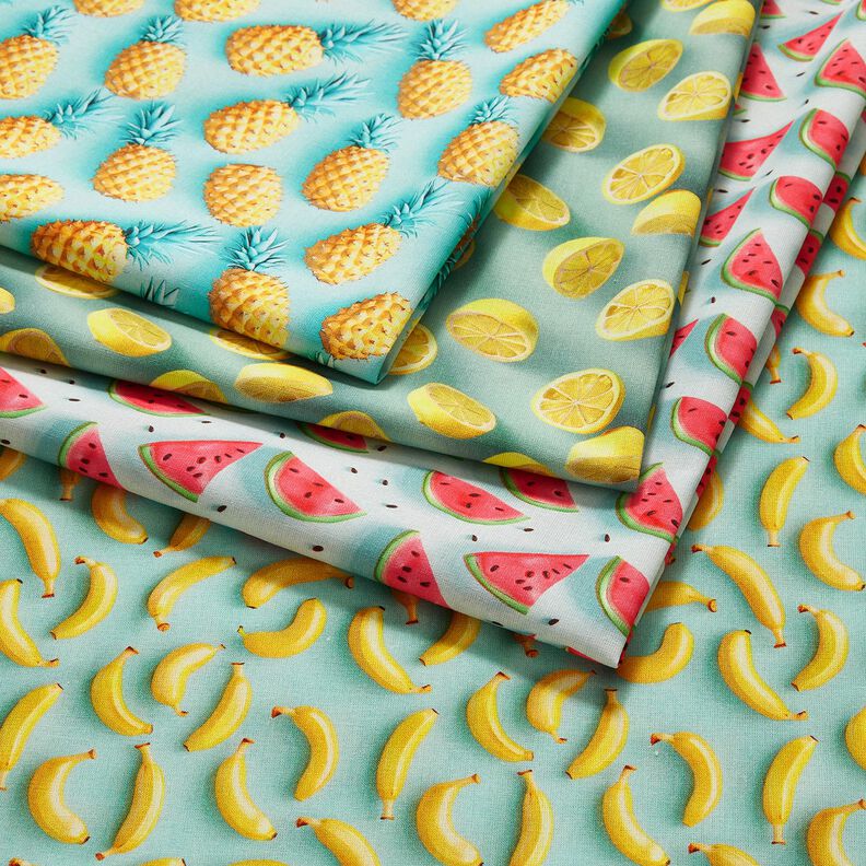 Katoenen stof Popeline ananas – aquablauw/geel, image number 5