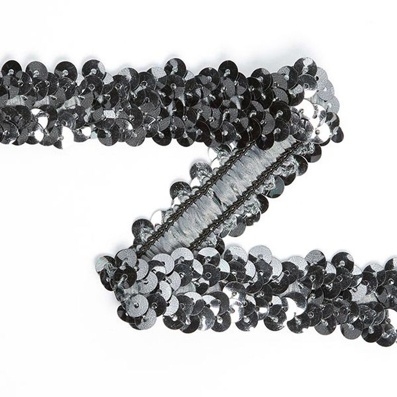 Elastische paillettenboord (20 mm) 11 – oudoudzilver metalen metalen,  image number 1