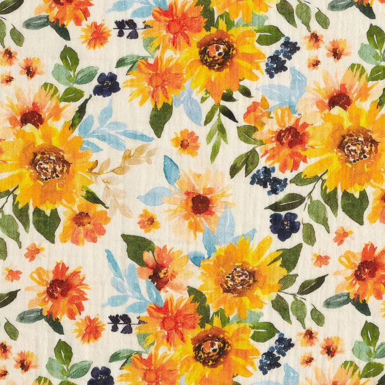Mousseline/dubbel gehaakte stoffen Zonnebloem weide Digitaal printen | Poppy Fabrics – creme,  image number 1