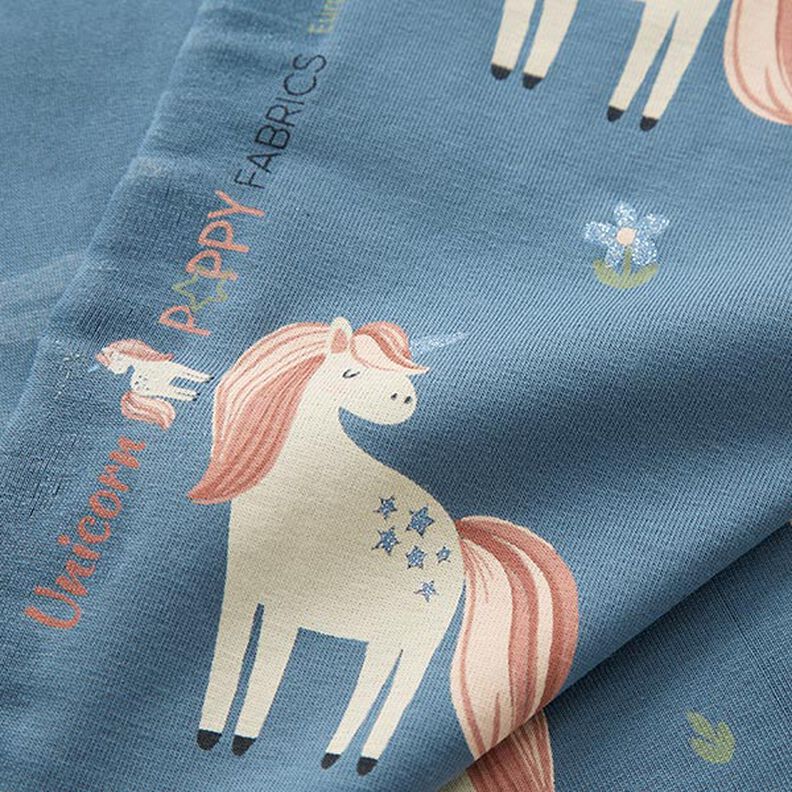 Katoenjersey lieve glittereenhoorns – blauwgrijs,  image number 3