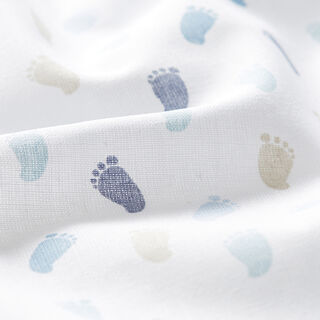 Katoenpopeline Baby-voetjes – wit/jeansblauw, 