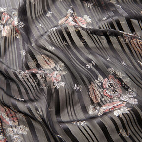 Chiffon met satijn en metallic strepen bloemen – zwart/wit, 