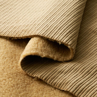 Brede rib met teddy achterkant – donkerbeige, 