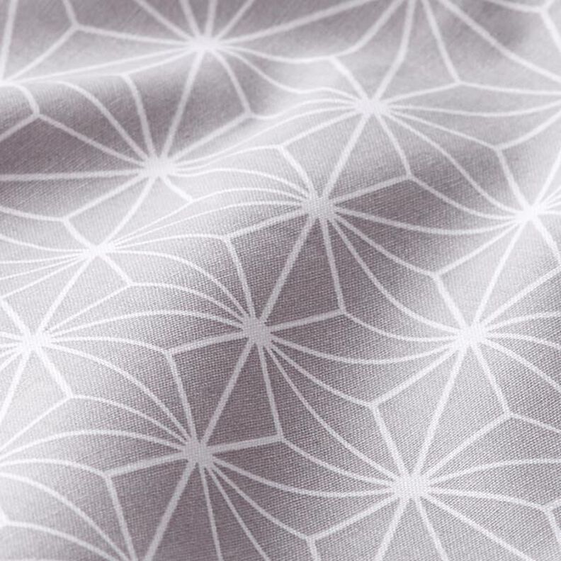Katoenen stof Cretonne Japanse sterren Asanoha – grijs,  image number 2